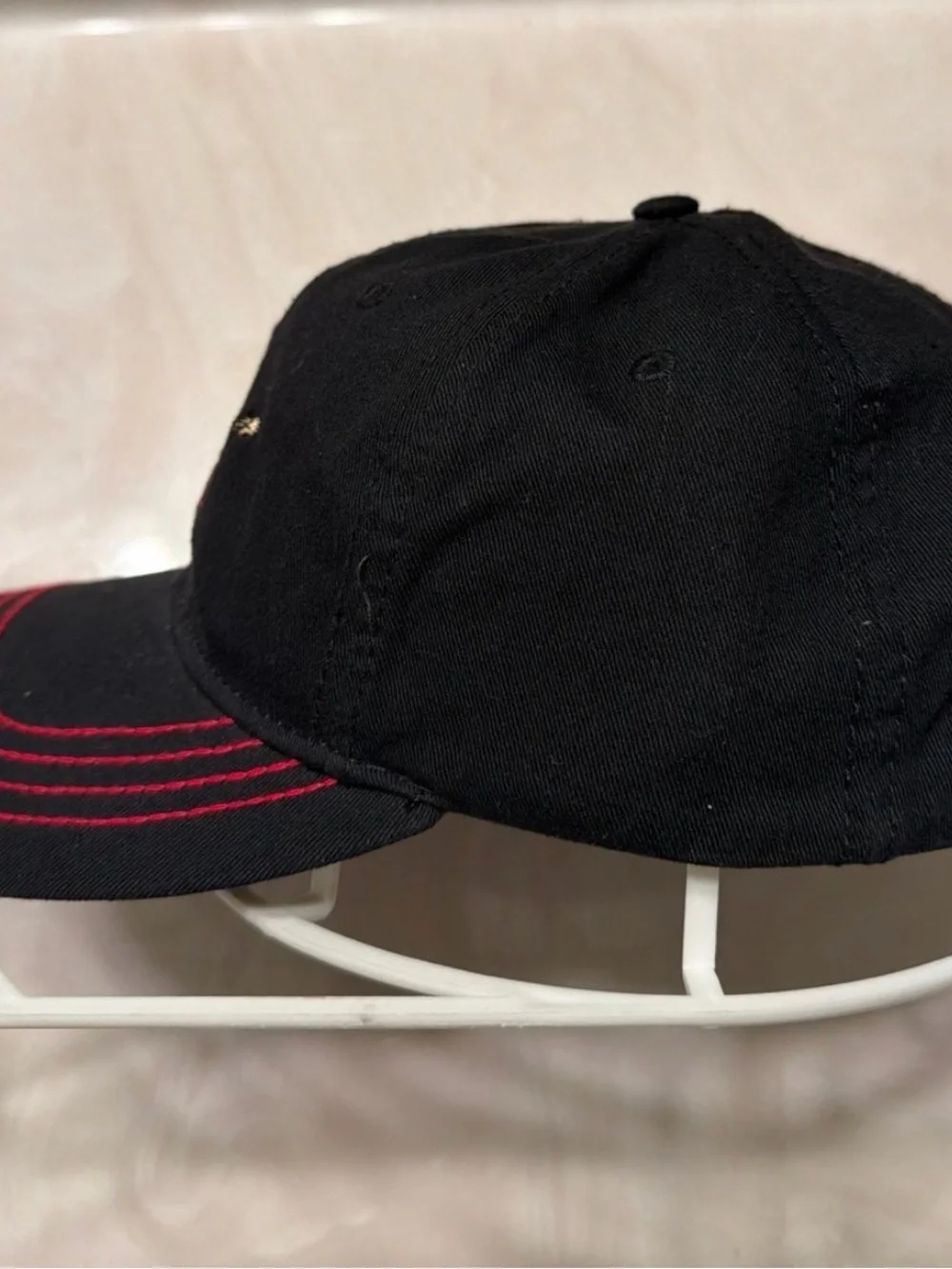 True Religion Black Baseball Cap with Red Stitching and Embroidered Buddha